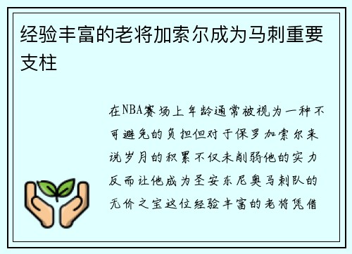 经验丰富的老将加索尔成为马刺重要支柱